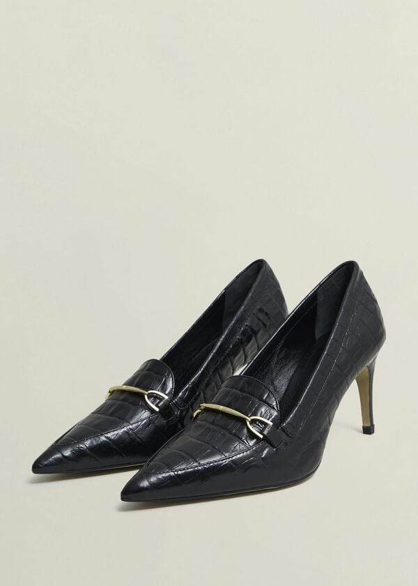 Hobbs Ros Leather Court Shoes Black