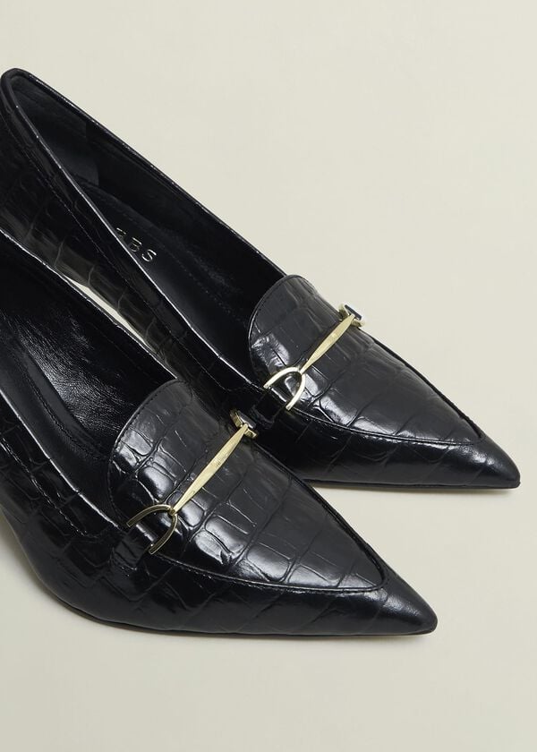Hobbs Ros Leather Court Shoes Black