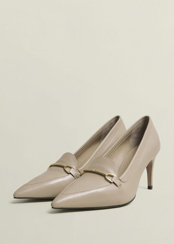 Hobbs Ros Leather Court Shoes Light Beige