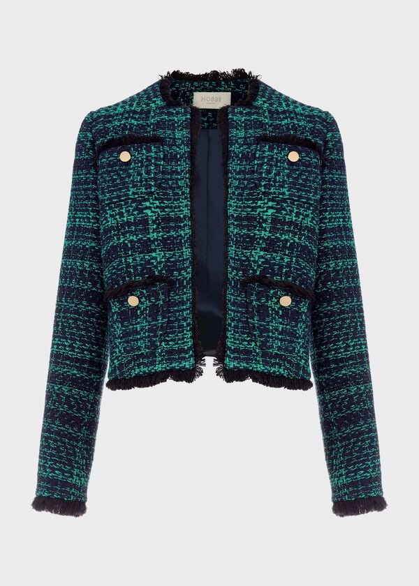 Hobbs Rosa Tweed Jacket Navy Apple Grn