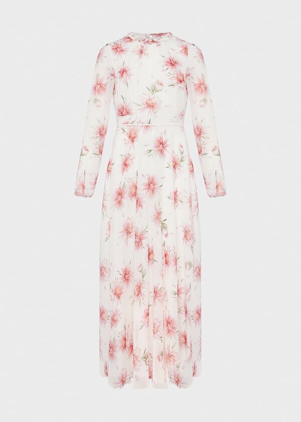 Hobbs Rosabella Silk Floral Midi Dress Ivory Multi