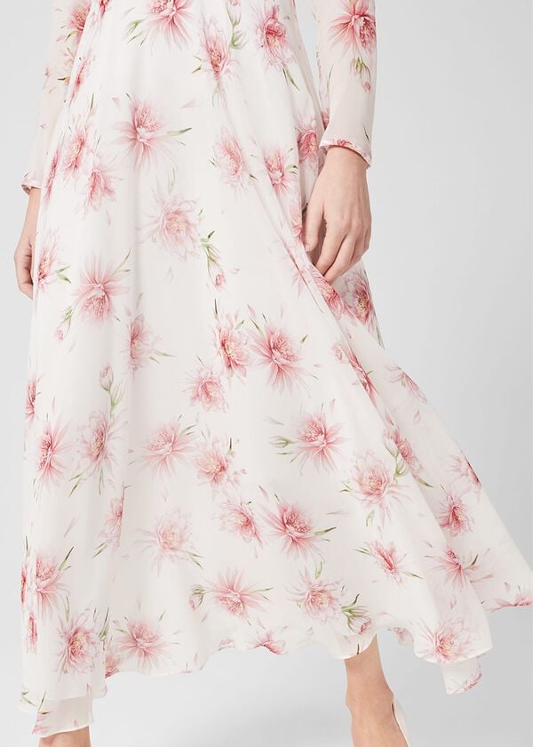 Hobbs Rosabella Silk Floral Midi Dress Ivory Multi