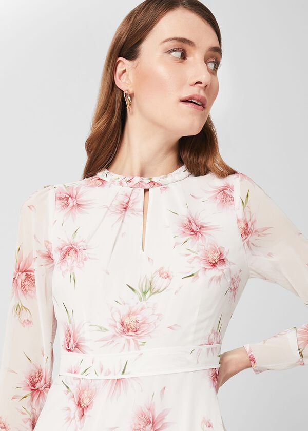 Hobbs Rosabella Silk Floral Midi Dress Ivory Multi