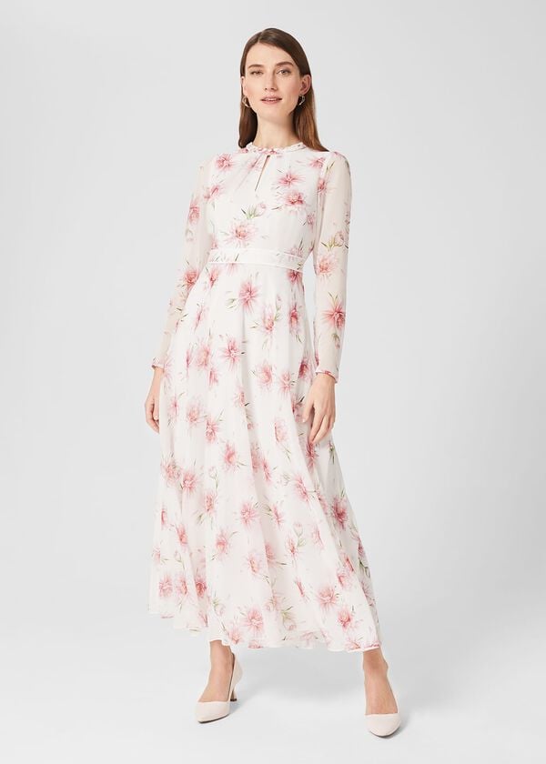 hobbs Rosabella Silk Floral Midi Dress Ivory Multi