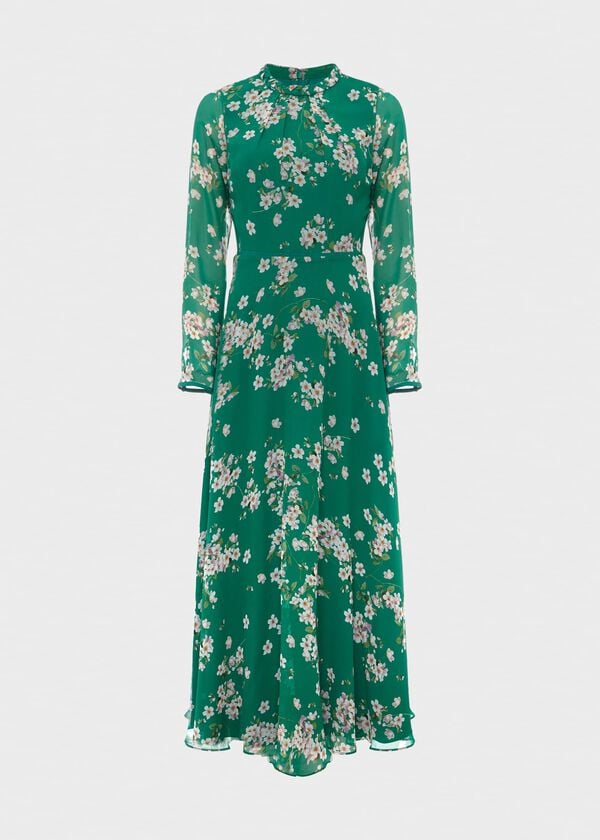 Hobbs Rosabelle Silk Floral Dress Green Multi