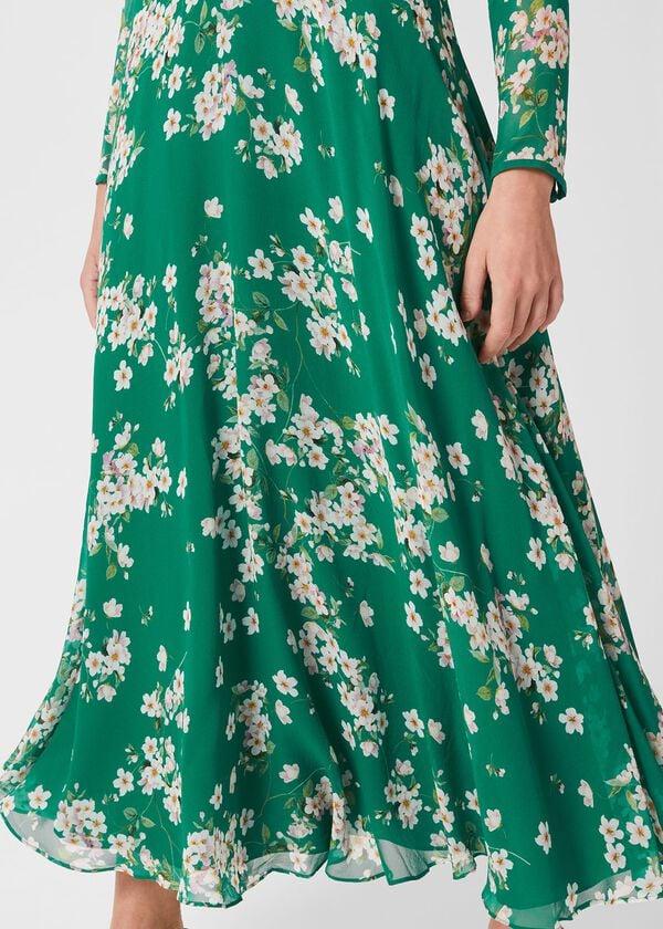 Hobbs Rosabelle Silk Floral Dress Green Multi