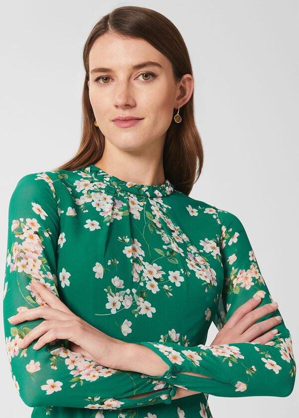 Hobbs Rosabelle Silk Floral Dress Green Multi