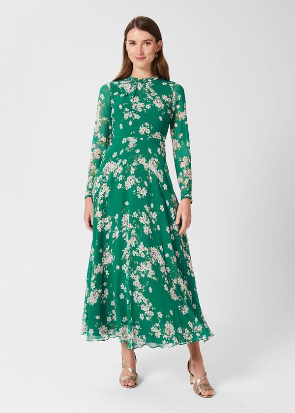 hobbs Rosabelle Silk Floral Dress Green Multi