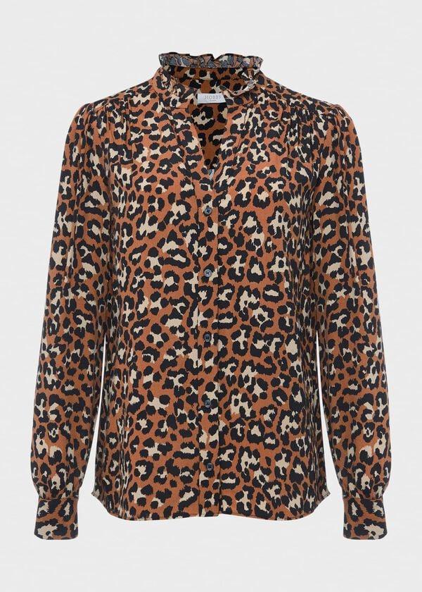Hobbs Rosamund Leopard Print Blouse Vicuna Camel