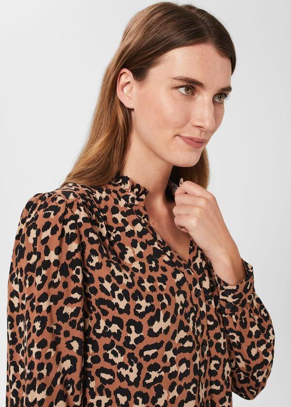 Hobbs Rosamund Leopard Print Blouse Vicuna Camel