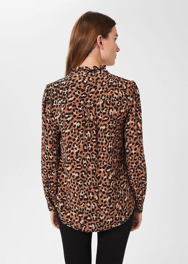 Hobbs Rosamund Leopard Print Blouse Vicuna Camel