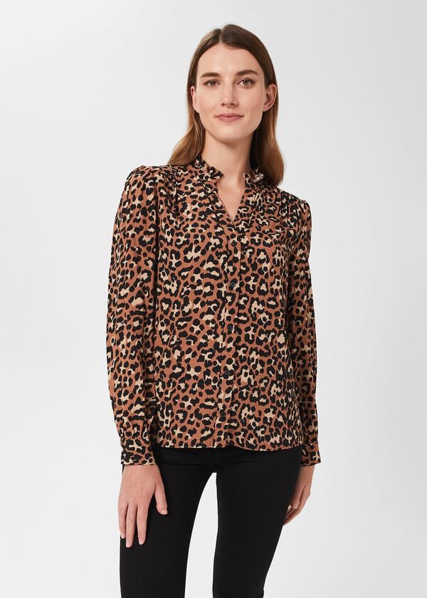 hobbs Rosamund Leopard Print Blouse Vicuna Camel