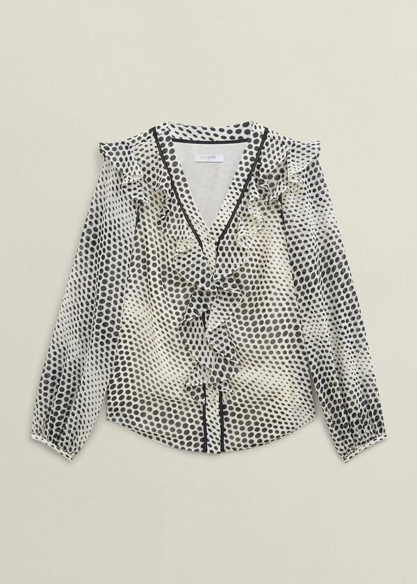 Hobbs Rosana Ruffle Top Cream Black