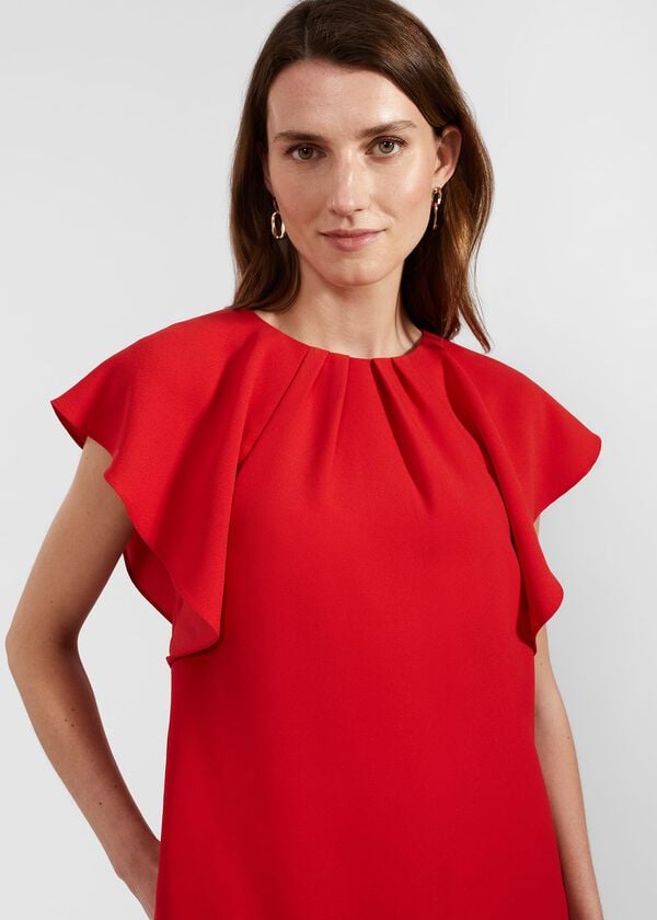 Hobbs Rosario Frill Sleeveless Dress Cherry Red