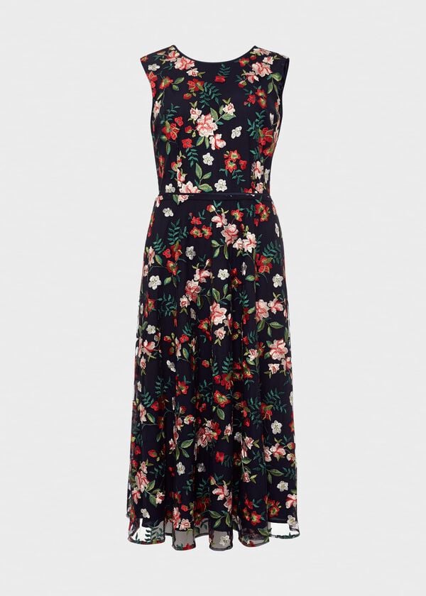 Hobbs Rosella Embroidered Dress Navy Multi