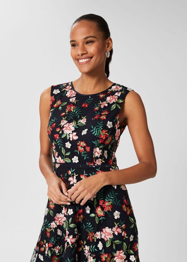 Hobbs Rosella Embroidered Dress Navy Multi