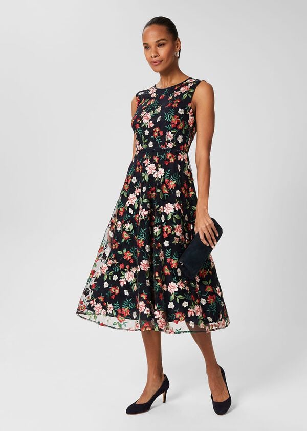 hobbs Rosella Embroidered Dress Navy Multi