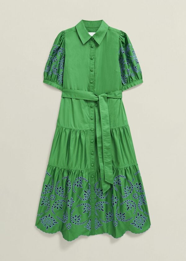 Hobbs Rosette Broderie Dress Cilantro Green