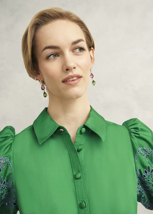Hobbs Rosette Broderie Dress Cilantro Green