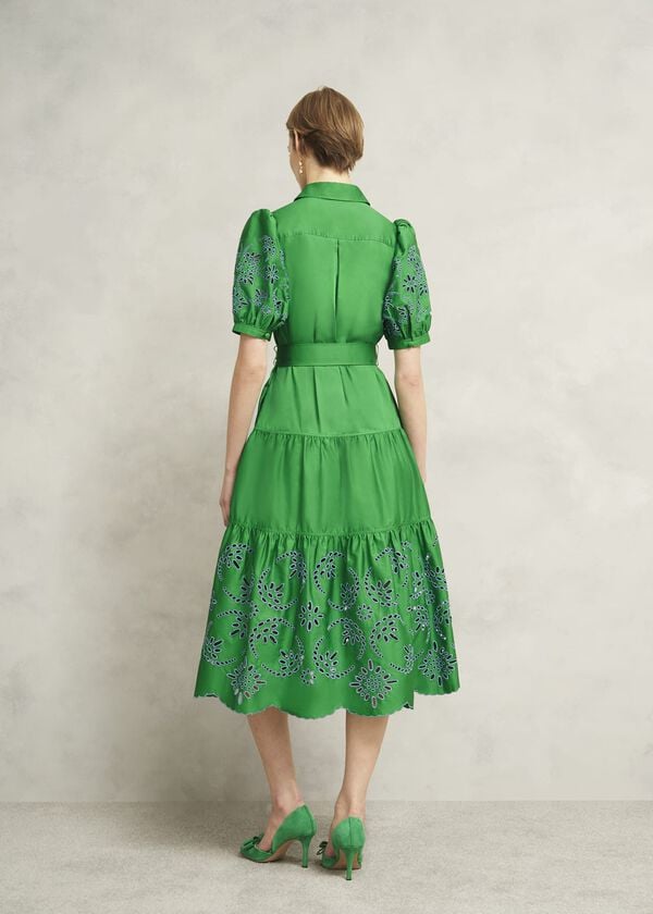Hobbs Rosette Broderie Dress Cilantro Green
