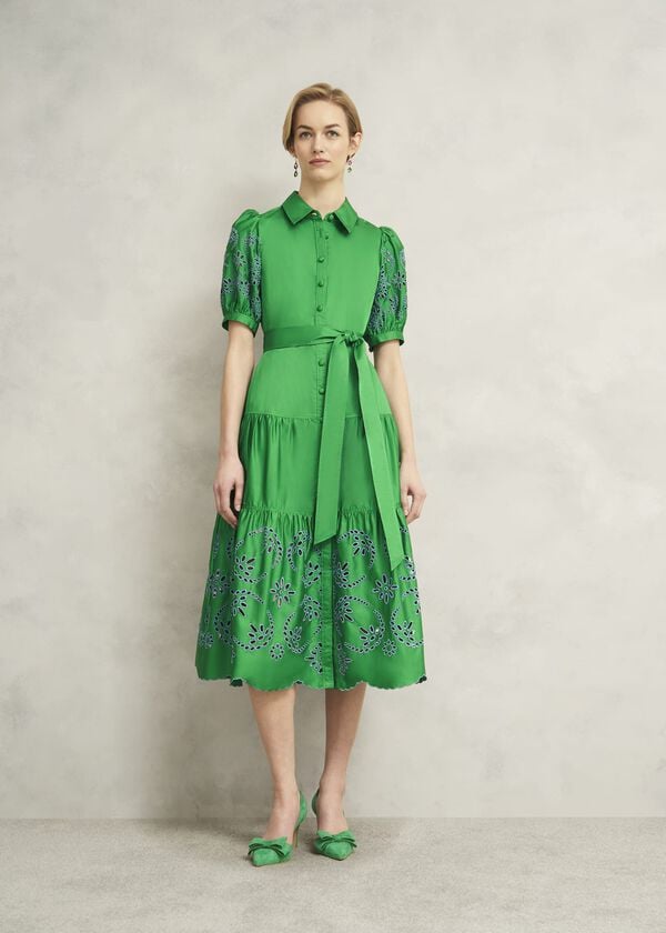 hobbs Rosette Broderie Dress Cilantro Green