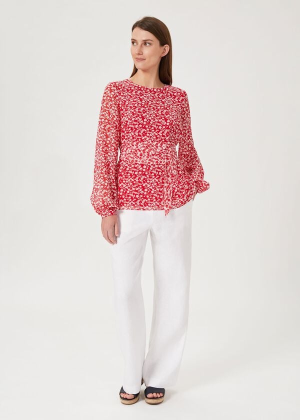 Hobbs Rosie Floral Top Rasp Red Ivory