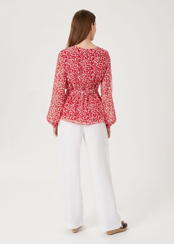 Hobbs Rosie Floral Top Rasp Red Ivory