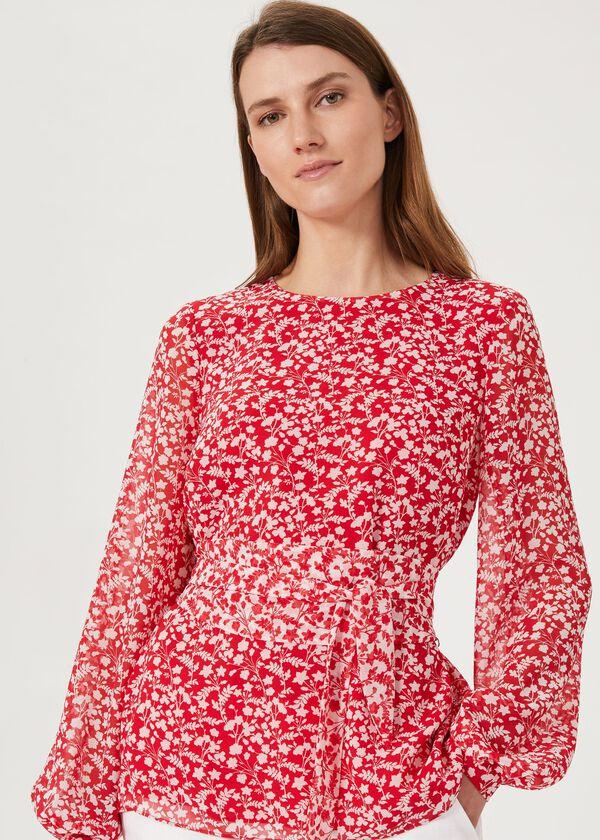 hobbs Rosie Floral Top Rasp Red Ivory