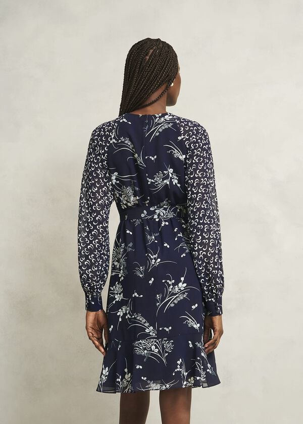 Hobbs Rosie Tie Mini Dress Midnight Multi