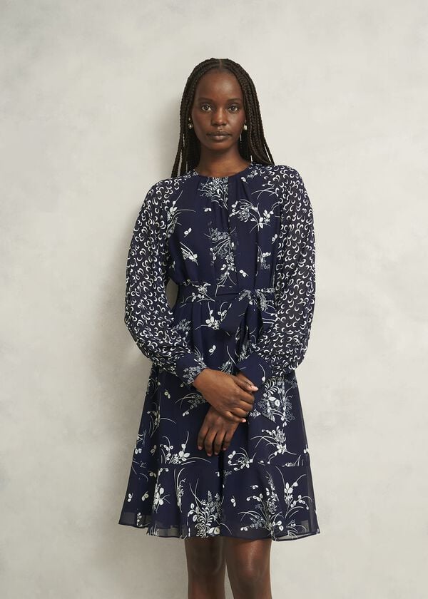 hobbs Rosie Tie Mini Dress Midnight Multi