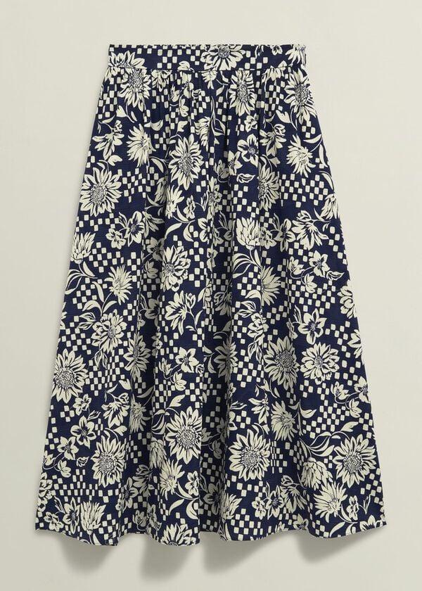 Hobbs Rousham Cotton Midi Skirt Navy Cream