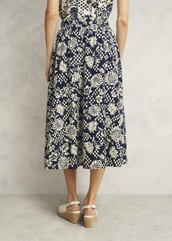 Hobbs Rousham Cotton Midi Skirt Navy Cream