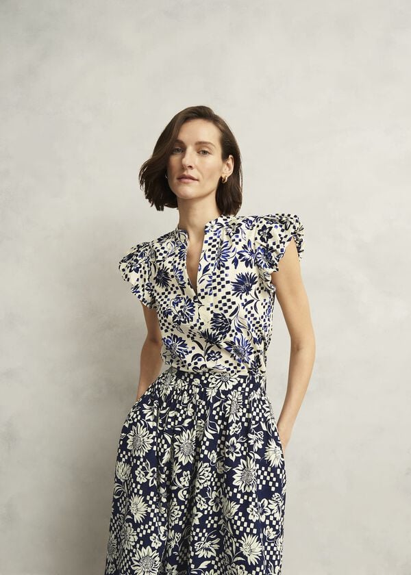 Hobbs Rousham Cotton Top Cream Navy