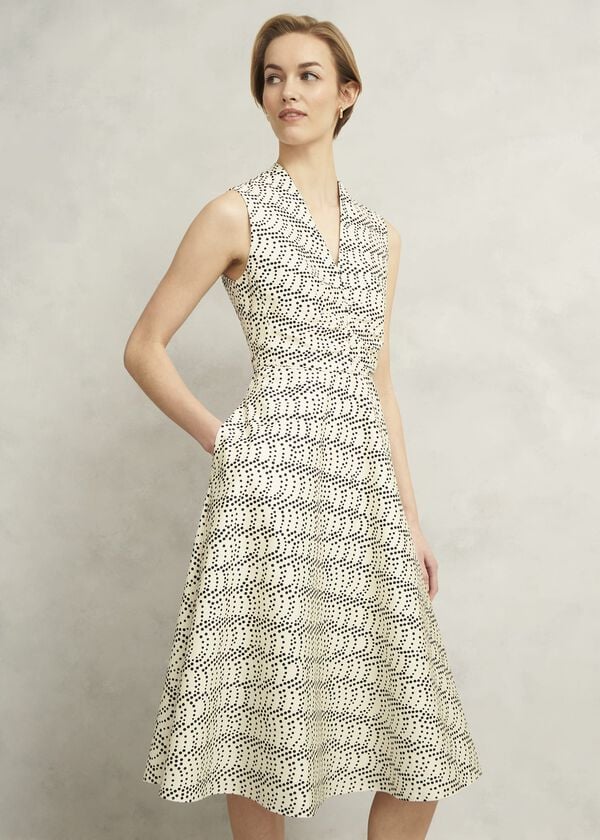 Hobbs Ruthie Spot Dress Cream Black