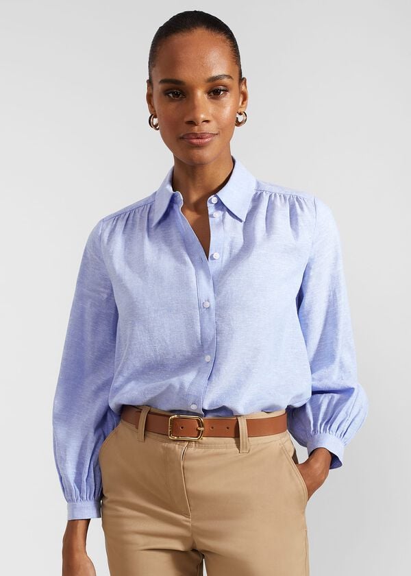Hobbs Sabrina Shirt With Linen Blue