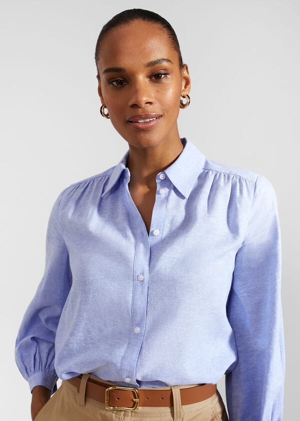 Hobbs Sabrina Shirt With Linen Blue