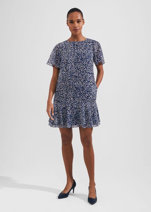 hobbs Sadie Printed A Line Dress Navy Multi