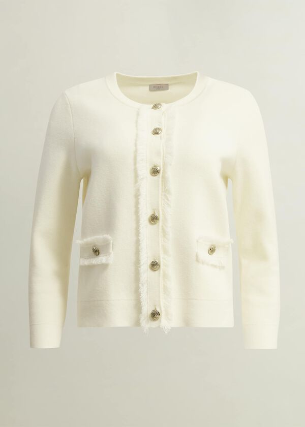 Hobbs Sairey Cotton Wool Knitted Jacket Warm Ivory
