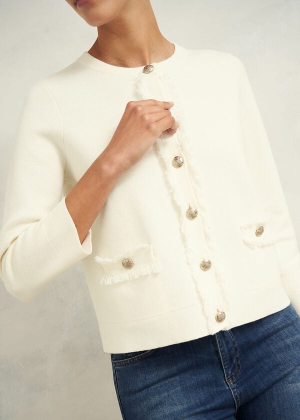 Hobbs Sairey Cotton Wool Knitted Jacket Warm Ivory