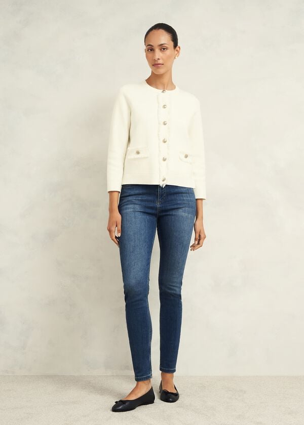 hobbs Sairey Cotton Wool Knitted Jacket Warm Ivory
