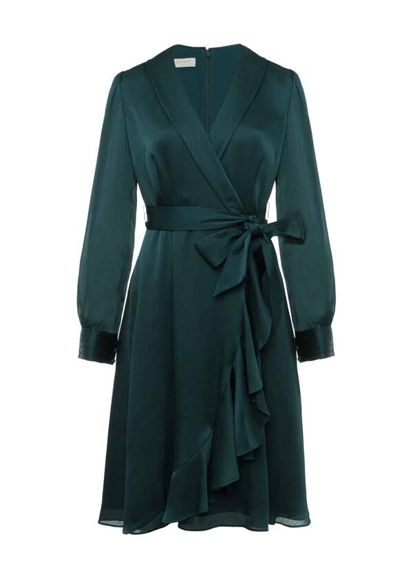 Hobbs Sally Fit And Flare Satin Dress Evergreen