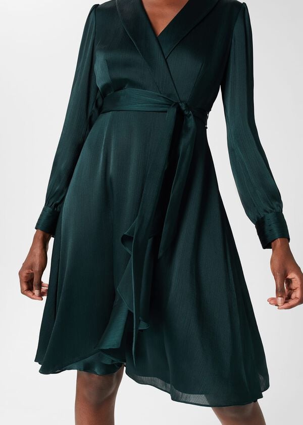 Hobbs Sally Fit And Flare Satin Dress Evergreen
