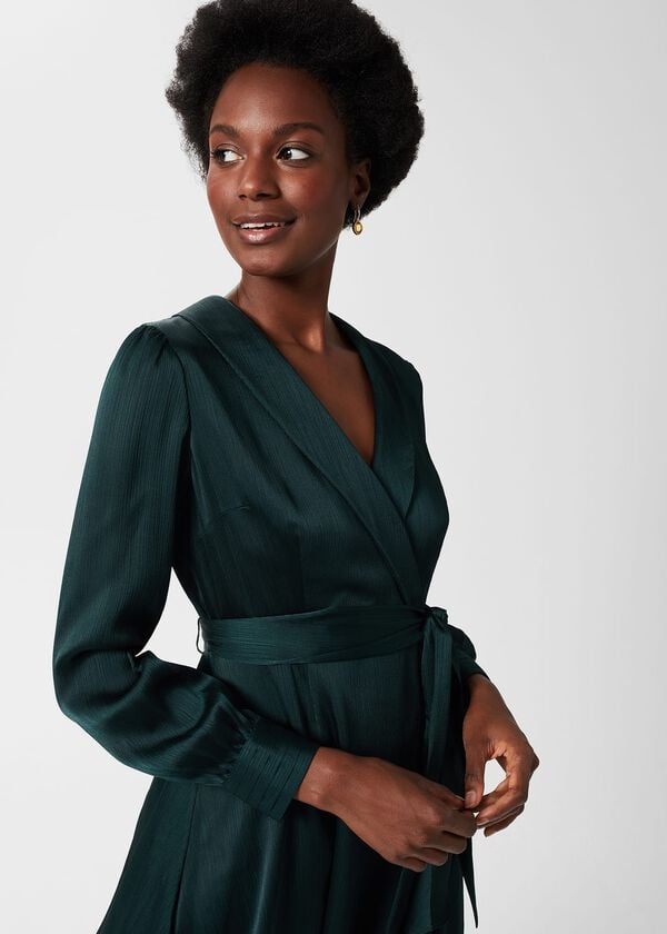 Hobbs Sally Fit And Flare Satin Dress Evergreen