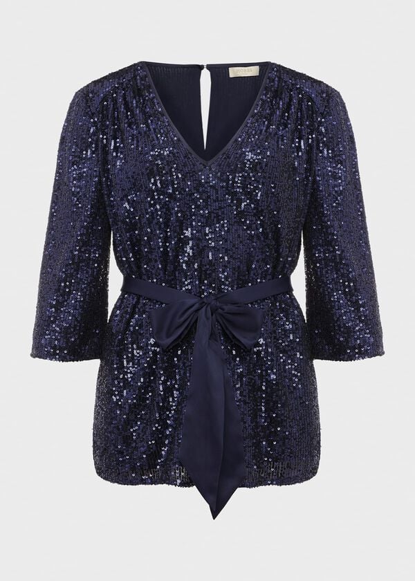 Hobbs Salma Sequin Top Ink Blue