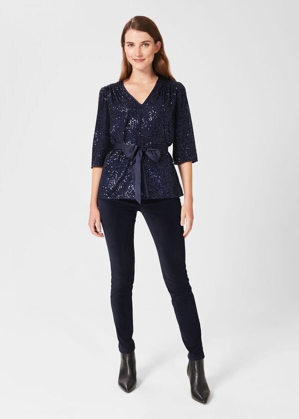 Hobbs Salma Sequin Top Ink Blue