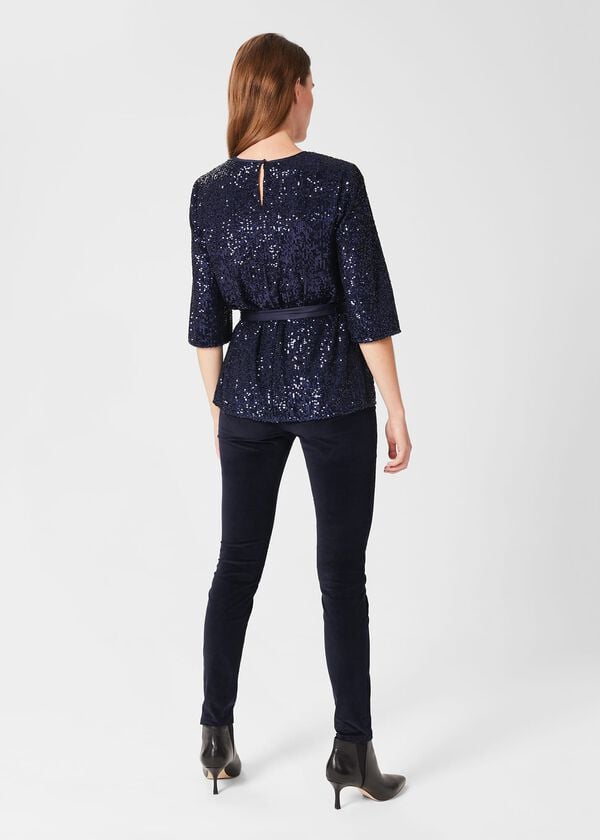 Hobbs Salma Sequin Top Ink Blue