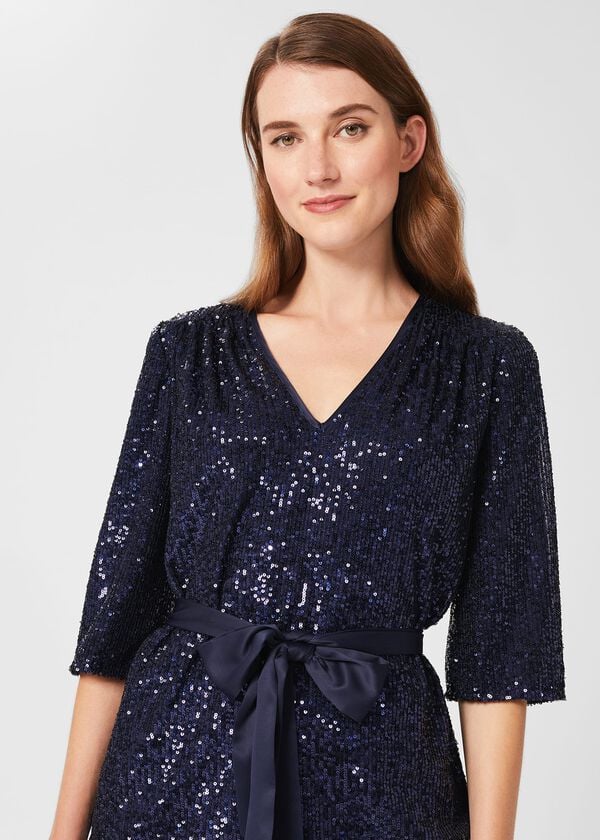 hobbs Salma Sequin Top Ink Blue