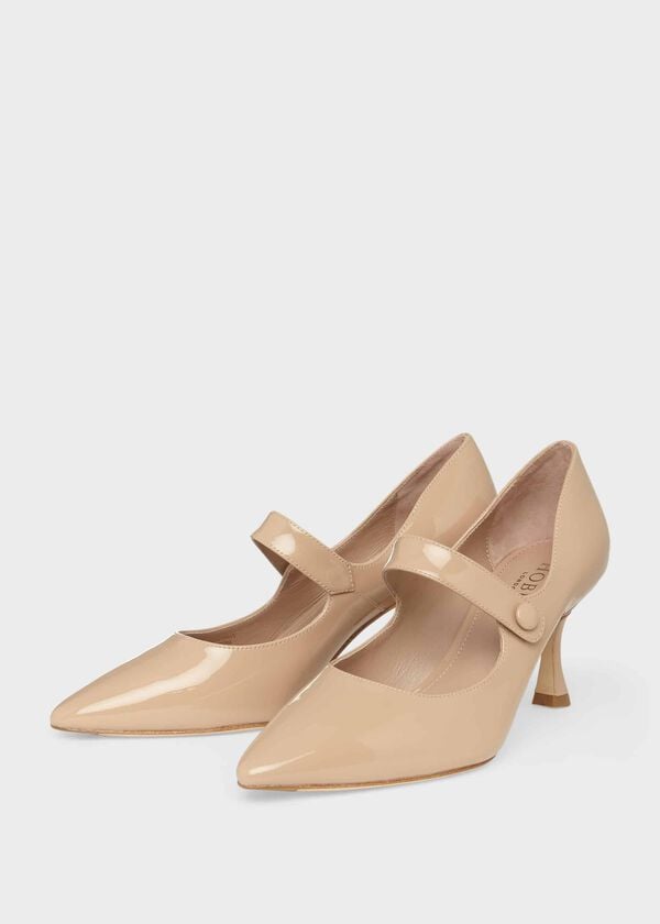 Hobbs Sandra Patent Stiletto Court Shoes Fawn