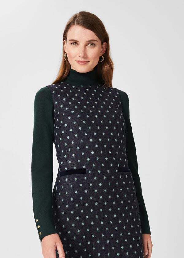 Hobbs Sarah Wool Dress Navy Green
