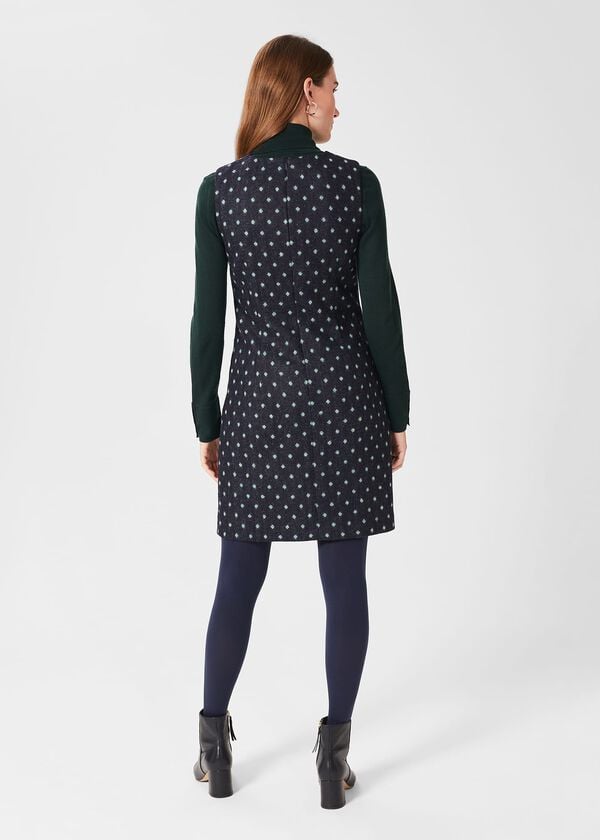 Hobbs Sarah Wool Dress Navy Green